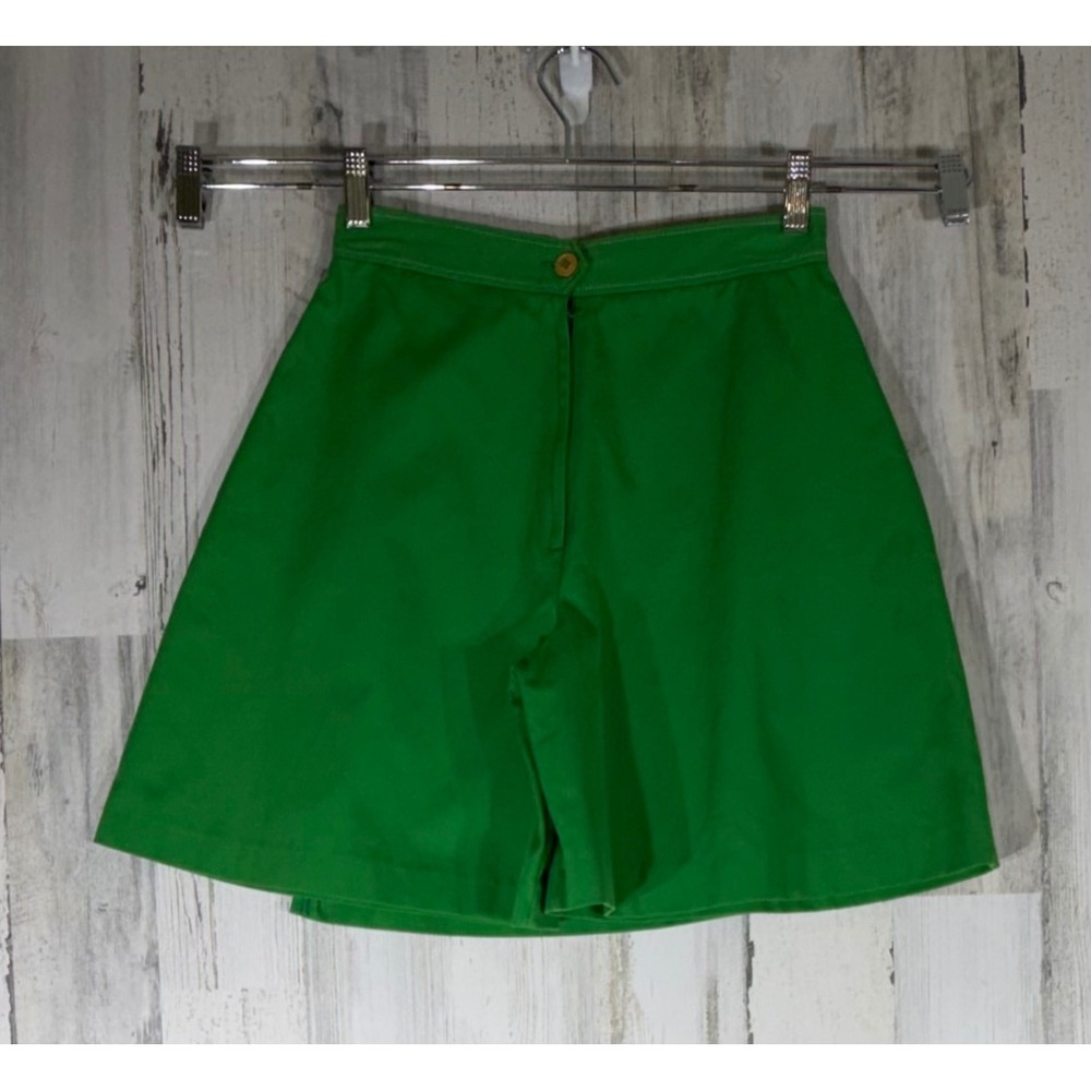 Vintage Skort 26" Waist Kelly Green Faux Wrap Front Contrast Stitch Retro 80s